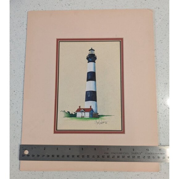 Lighthouse Mixed Media Art Signed Original 1992 Matted Costal Outer banks - Picture 8 of 15